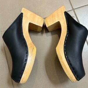 Sven black high heel peep toe clogs, size 39